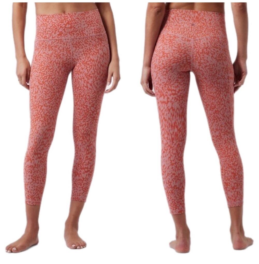 Athleta Leggings Womens Medium Orange Salutation Stash Pocket Printed 7/8 Yoga